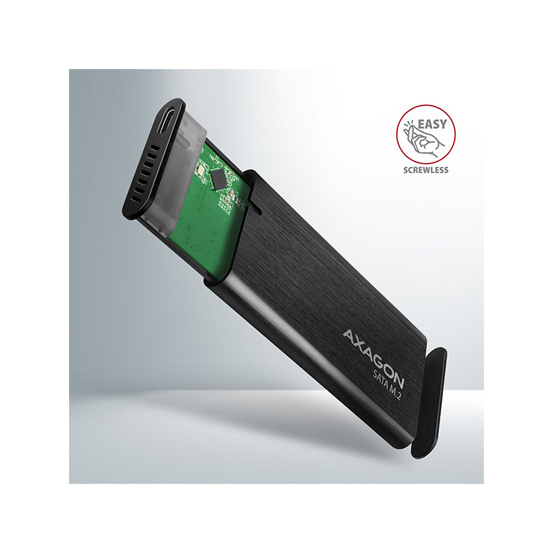 AXAGON EEM2-SBC, USB-C 3.2 Gen 2 - M.2 SATA SSD kovový RAW box, bezšroubový