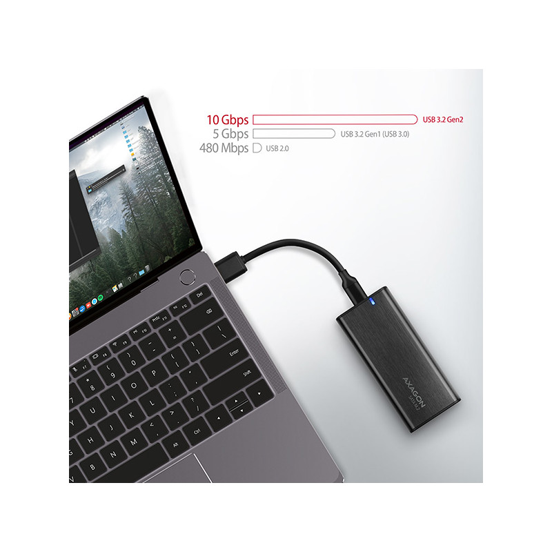 AXAGON EEM2-SBC, USB-C 3.2 Gen 2 - M.2 SATA SSD kovový RAW box, bezšroubový