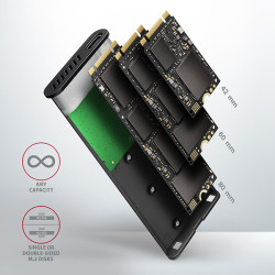 AXAGON EEM2-SBC, USB-C 3.2 Gen 2 - M.2 SATA SSD kovový RAW box, bezšroubový