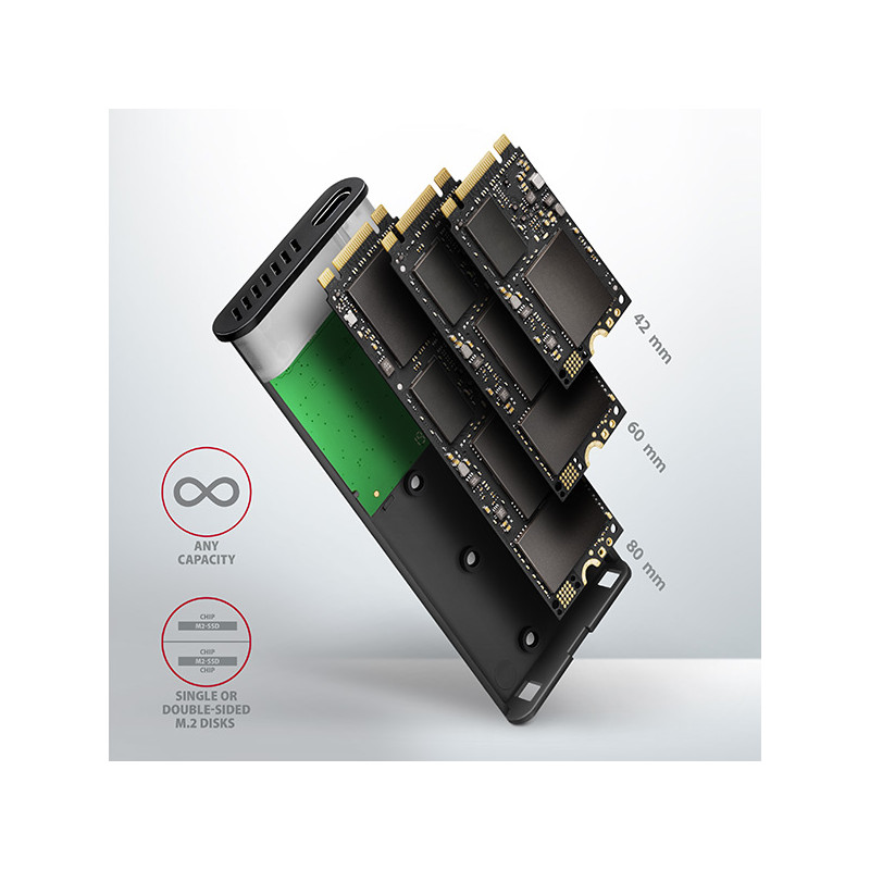 AXAGON EEM2-SBC, USB-C 3.2 Gen 2 - M.2 SATA SSD kovový RAW box, bezšroubový