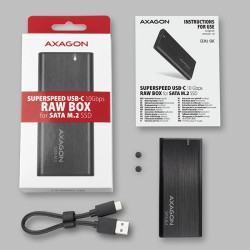 AXAGON EEM2-SBC, USB-C 3.2 Gen 2 - M.2 SATA SSD kovový RAW box, bezšroubový