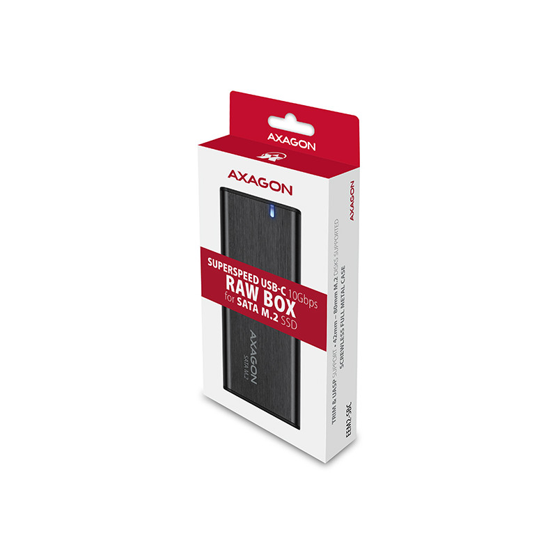 AXAGON EEM2-SBC, USB-C 3.2 Gen 2 - M.2 SATA SSD kovový RAW box, bezšroubový
