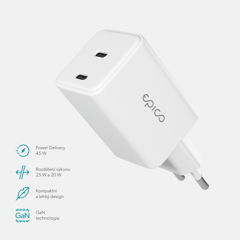Epico UltraBoost GaN 45W sieťový adaptér EA45 - biela