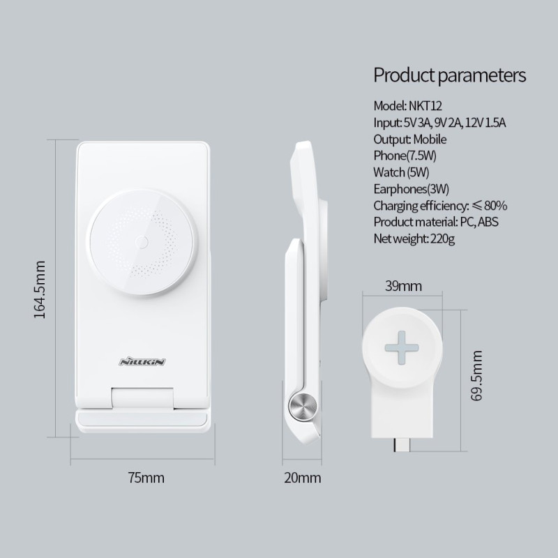 Nillkin PowerTrio 3v1 Bezdrôtová Nabíjačka MagSafe pre Samsung Watch White