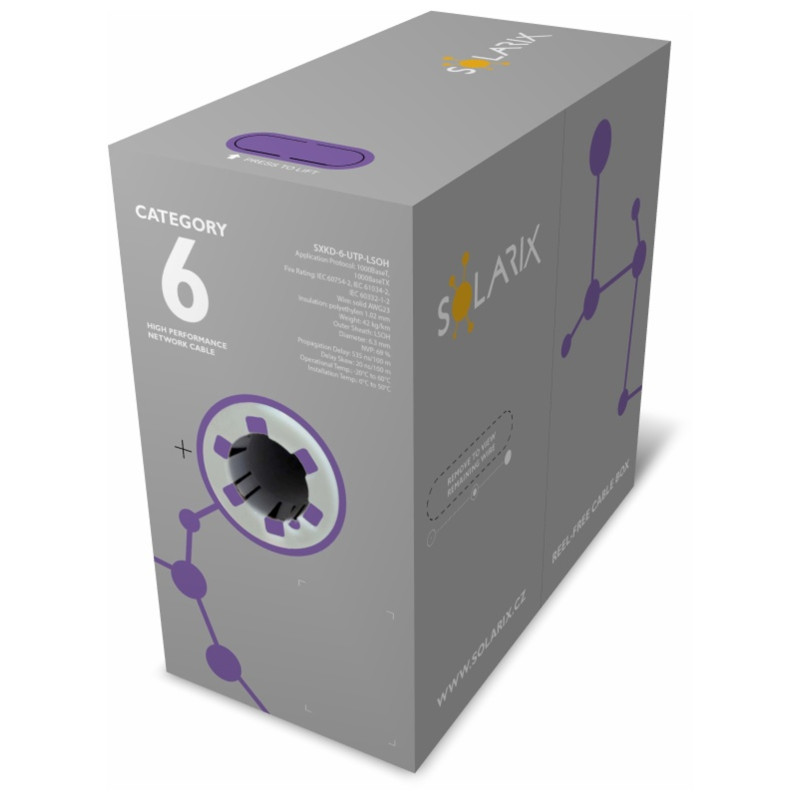 Instalačný kábel Solarix CAT6 UTP LSOH Dca-s2,d2,a1 305m/box SXKD-6-UTP-LSOH