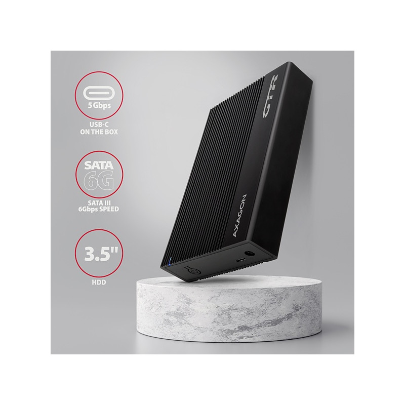 AXAGON EE35-GTR, USB-C 5Gbps - SATA 6G 3.5'' RIBBED box, čierny