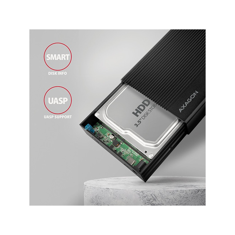 AXAGON EE35-GTR, USB-C 5Gbps - SATA 6G 3.5'' RIBBED box, čierny