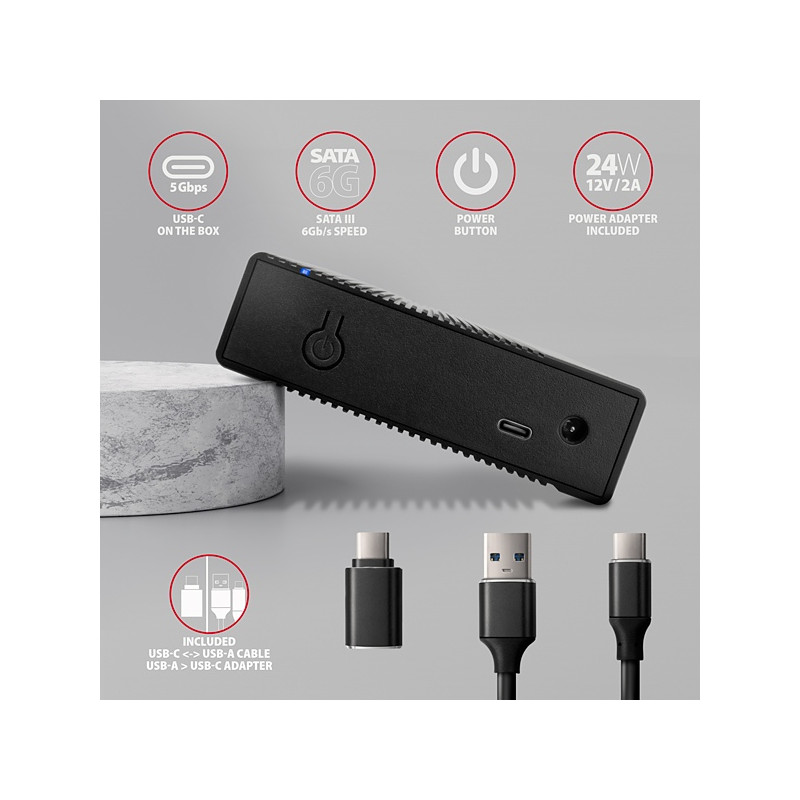 AXAGON EE35-GTR, USB-C 5Gbps - SATA 6G 3.5'' RIBBED box, čierny