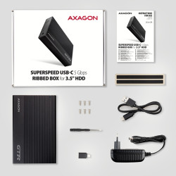 AXAGON EE35-GTR, USB-C 5Gbps - SATA 6G 3.5'' RIBBED box, čierny