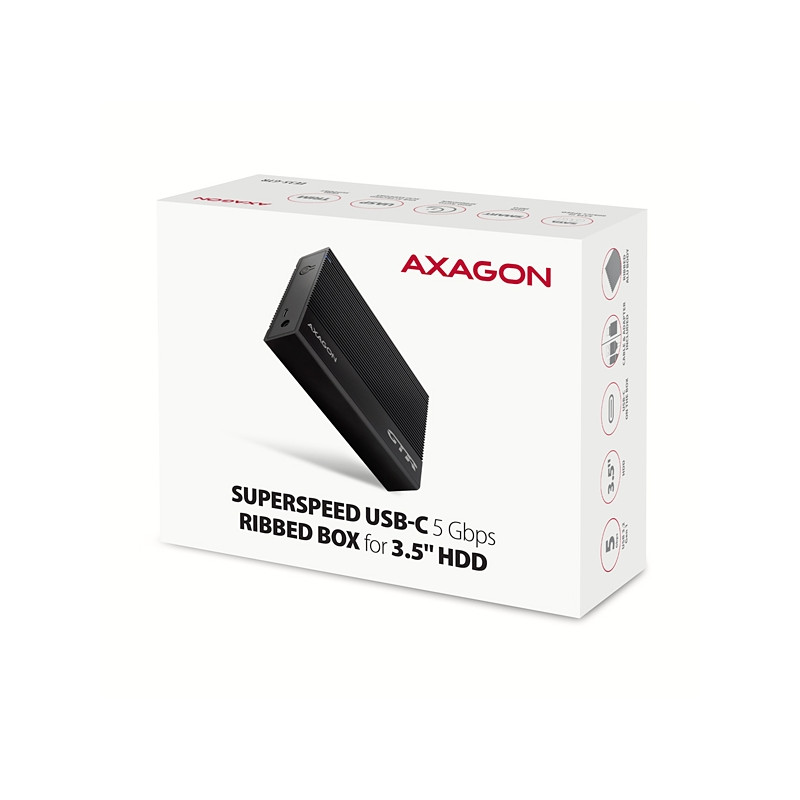 AXAGON EE35-GTR, USB-C 5Gbps - SATA 6G 3.5'' RIBBED box, čierny