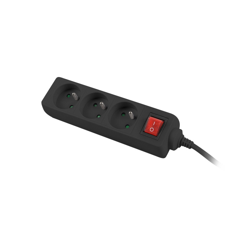 NATEC - Predlžovací kábel Lanberg PS1, 3 zásuvky, 1,5 m, vypínač, čierna