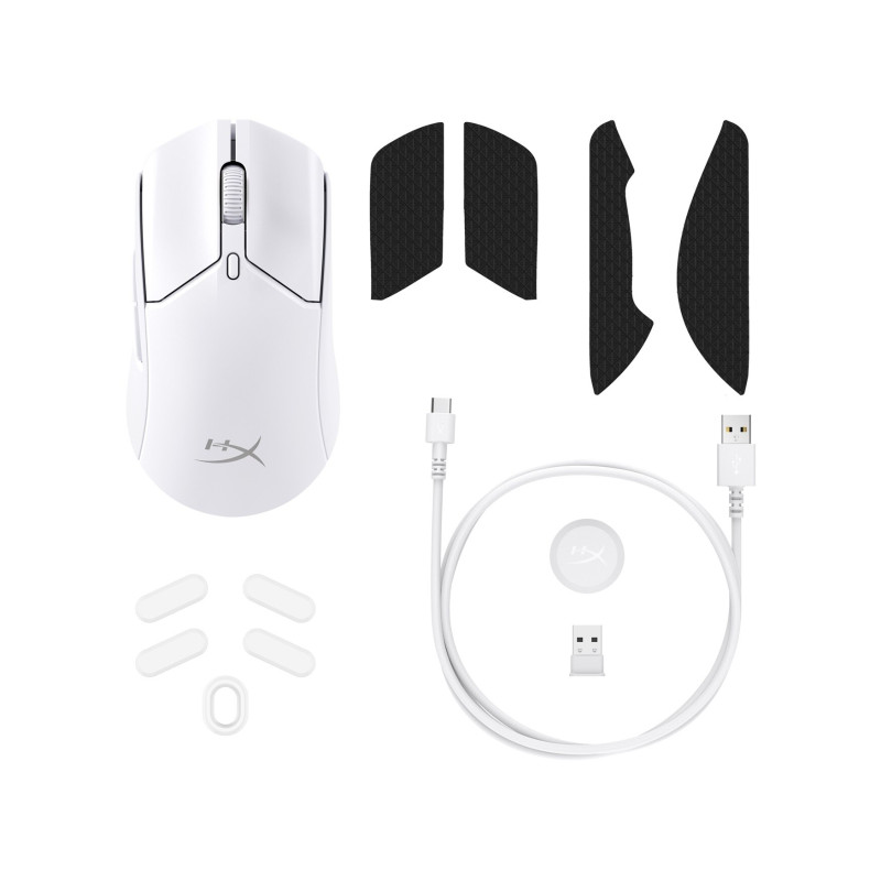 HyperX Pulsefire Haste 2/Herná/Optická/Pre pravákov/26 000 DPI/USB+BT/Biela