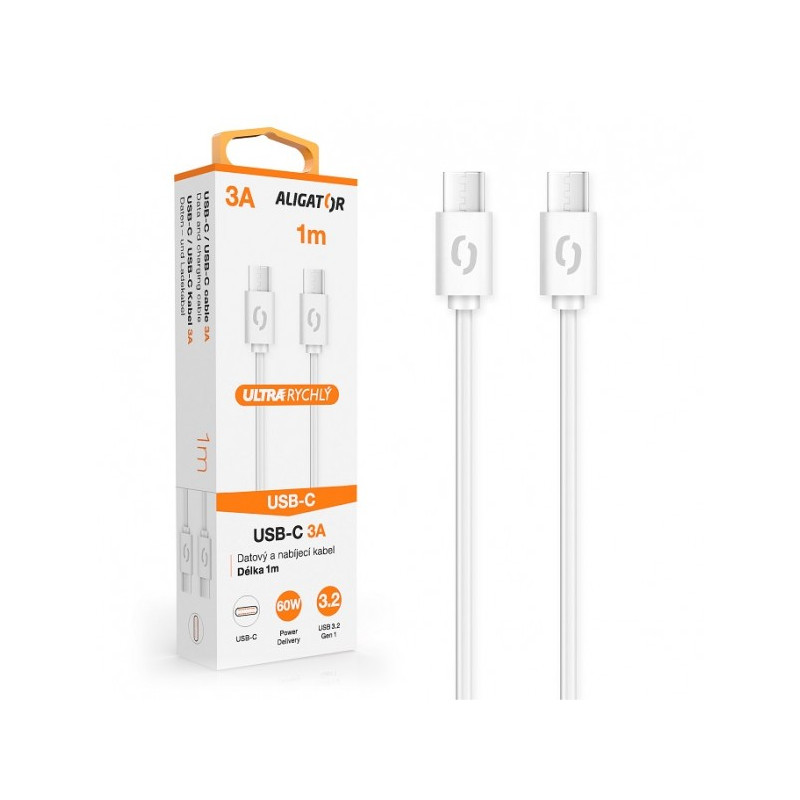 ALIGATOR Dátový kábel POWER 3A, USB-C/USB-C, biely
