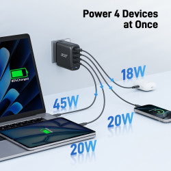 Acer GAN 100W PD charger, 3xUSB-C, 1xUSB-A čierny