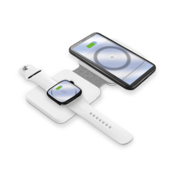 Bezdrôtová nabíjačka ALIGATOR Mag-Book 2v1, určené pre MagSafe a nabíjanie Apple Watch, 15W, biela
