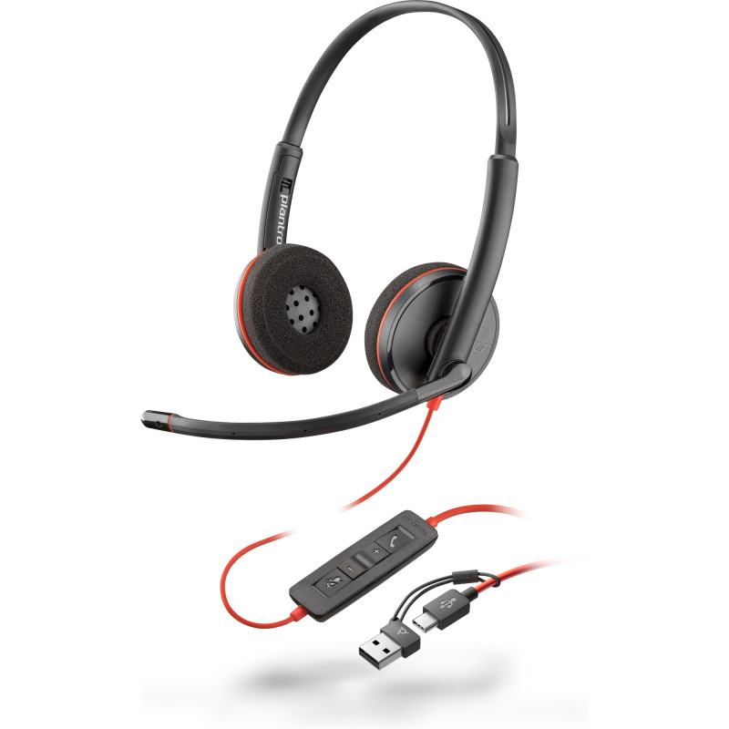 POLY BLACKWIRE 3220, USB-C, USB-C/A ADAP., BULK, BLACK