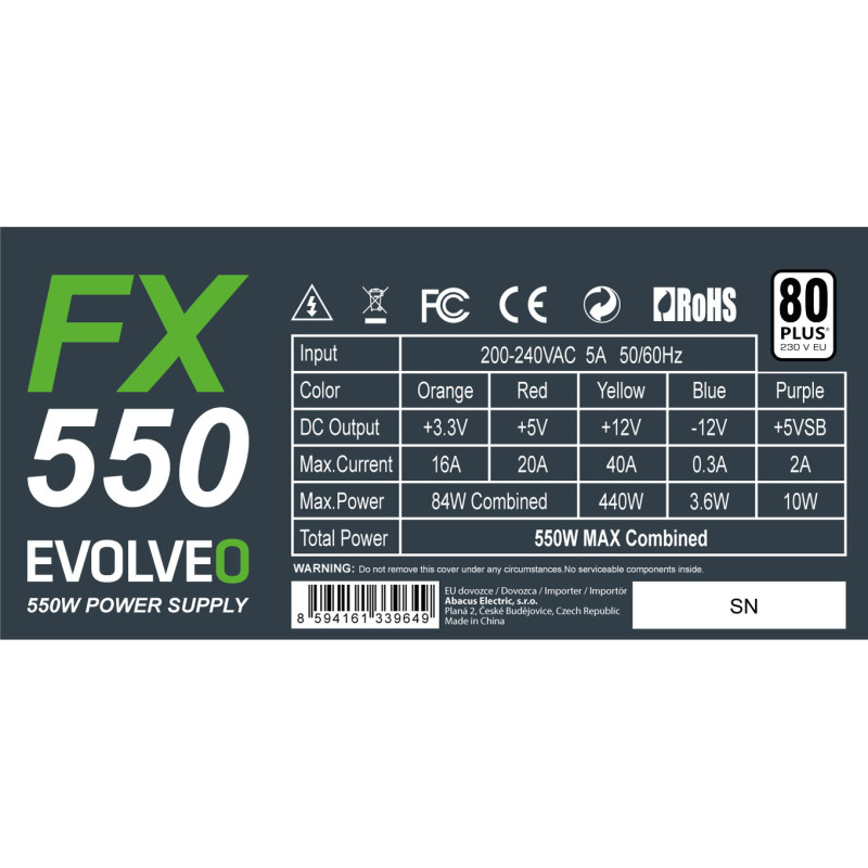 EVOLVEO FX 550/550W/ATX/80PLUS 230V EU/Bulk