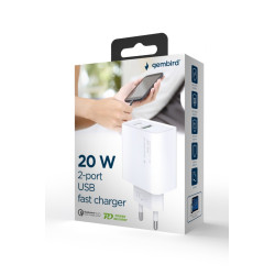 GEMBIRD PD nabíjačka USB-A USB C 20W biela