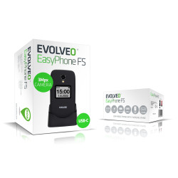 EVOLVEO EasyPhone FS, vyklápací telefón 2.8'' pre seniorov s nabíjacím stojanom (čierna farba)