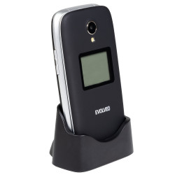 EVOLVEO EasyPhone FS, vyklápací telefón 2.8'' pre seniorov s nabíjacím stojanom (čierna farba)