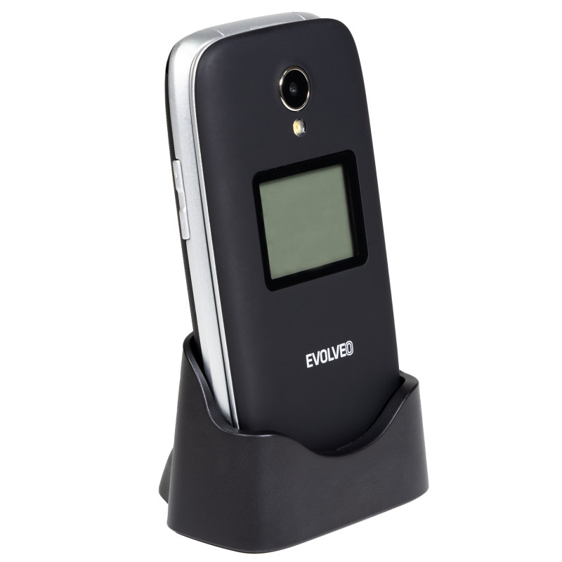 EVOLVEO EasyPhone FS, vyklápací telefón 2.8'' pre seniorov s nabíjacím stojanom (čierna farba)