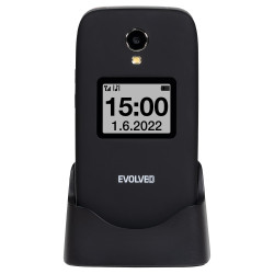 EVOLVEO EasyPhone FS, vyklápací telefón 2.8'' pre seniorov s nabíjacím stojanom (čierna farba)