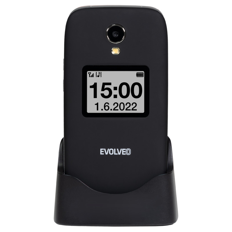 EVOLVEO EasyPhone FS, vyklápací telefón 2.8'' pre seniorov s nabíjacím stojanom (čierna farba)