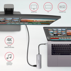 AXAGON HMC-HCR3A, USB 3.2 Gen 1 húb, porty 3x USB-A, HDMI 4k/30Hz, SD/microSD, kábel USB-C 20cm
