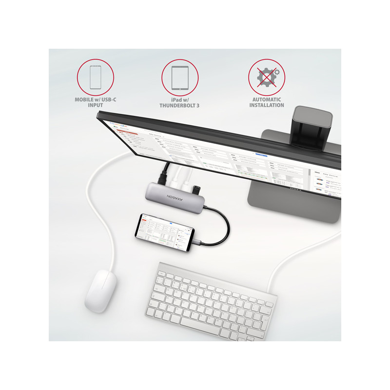 AXAGON HMC-HCR3A, USB 3.2 Gen 1 húb, porty 3x USB-A, HDMI 4k/30Hz, SD/microSD, kábel USB-C 20cm
