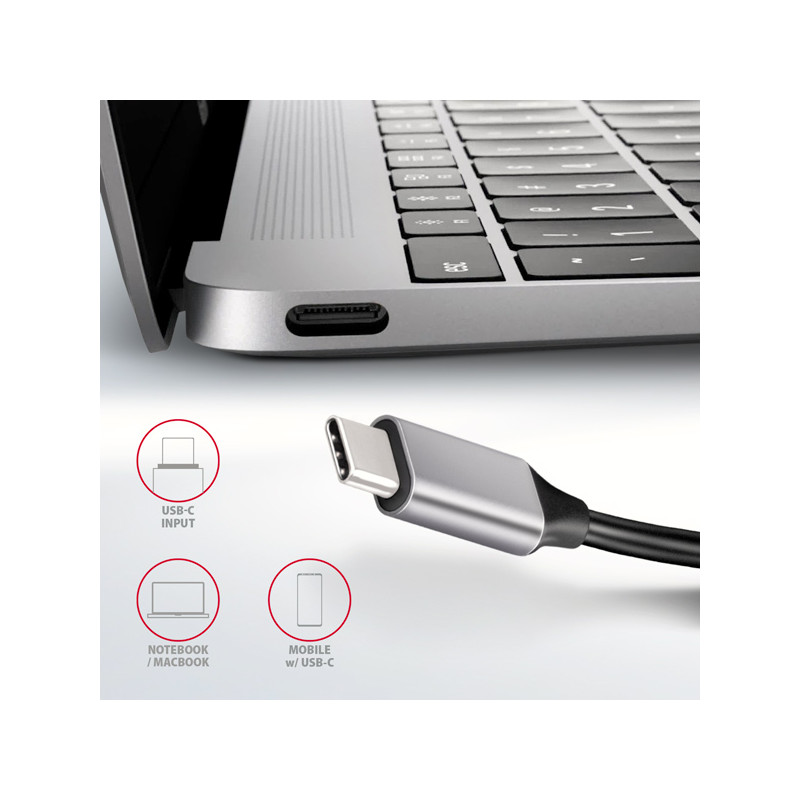 AXAGON HMC-HCR3A, USB 3.2 Gen 1 húb, porty 3x USB-A, HDMI 4k/30Hz, SD/microSD, kábel USB-C 20cm
