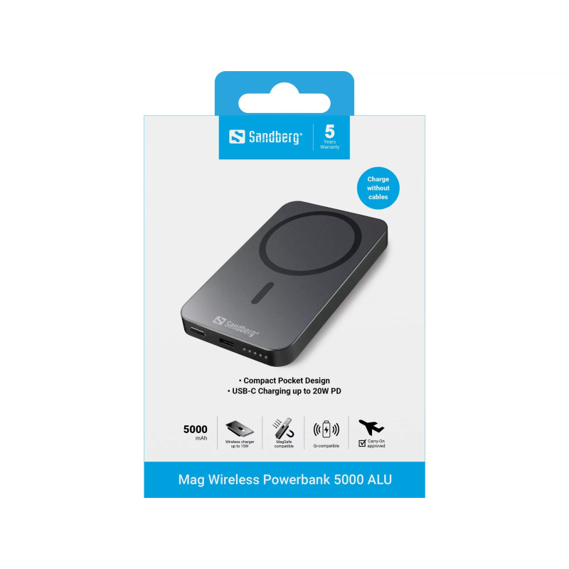 NONAME - Sandberg Magnet Wireless Powerbank 5000 ALU