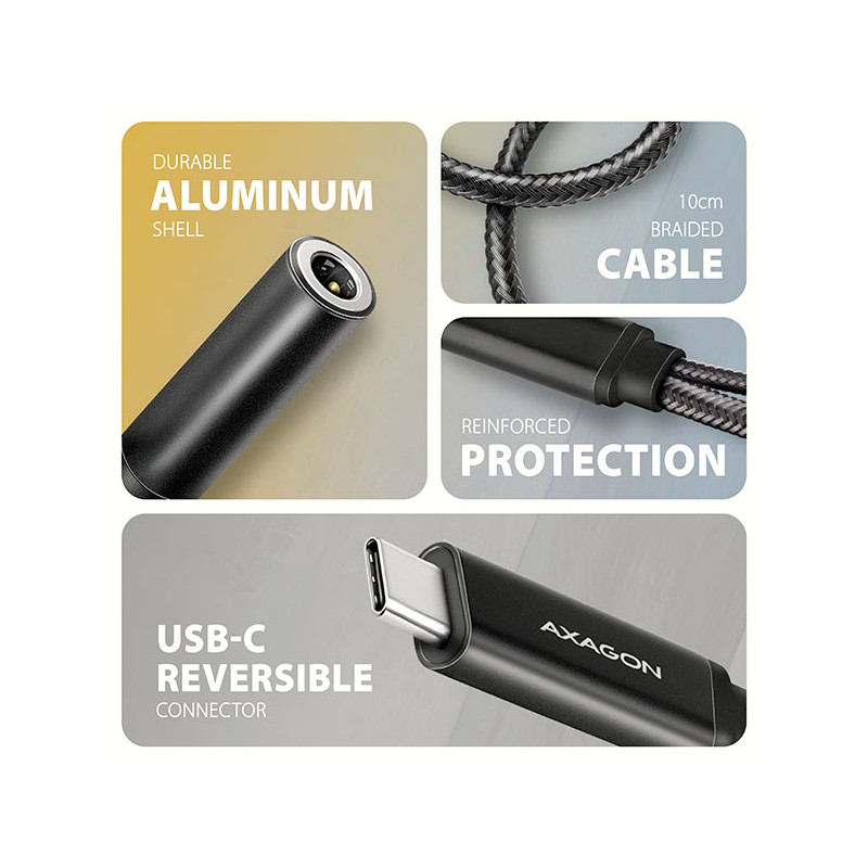 AXAGON ADA-HCPD, USB-C na 3.5mm jack - Hi-Res DAC audio adaptér, 384kHz/32bit, stereo, PD 60W 3A