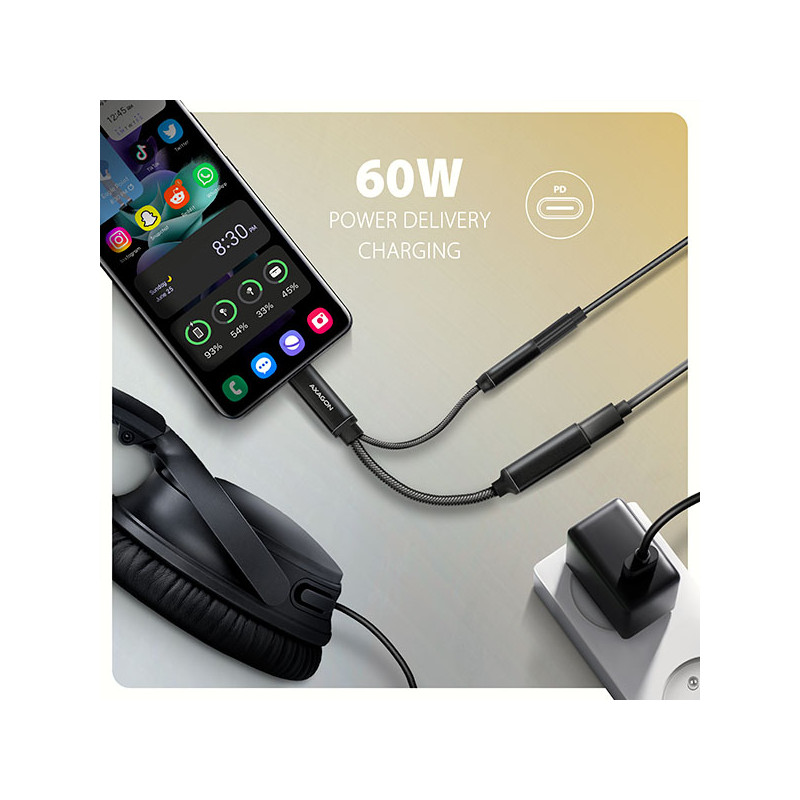 AXAGON ADA-HCPD, USB-C na 3.5mm jack - Hi-Res DAC audio adaptér, 384kHz/32bit, stereo, PD 60W 3A