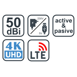 EVOLVEO Xany 1, 230/5V, aktívna pokojová anténa DAB+/DVB-T2, filter LTE,4G,5G