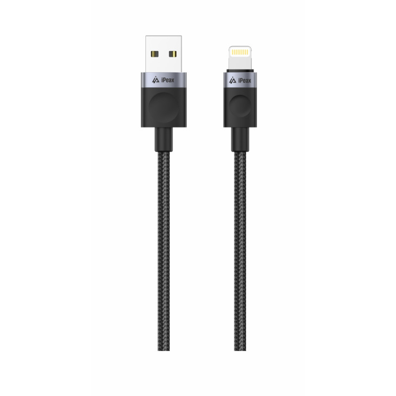 TEXTILNÝ KÁBEL USB-A / LIGHTNING 1M, USB 2.0 ČIERNY