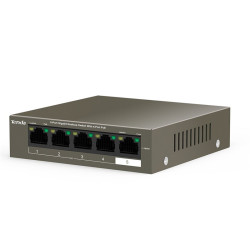 Tenda TEG1105P-4-63W PoE AT switch 4x PoE 802.3af/at, 5x 1 Gb/s, PoE celkom 63W, fanless, PoE+