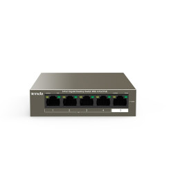 Tenda TEG1105P-4-63W PoE AT switch 4x PoE 802.3af/at, 5x 1 Gb/s, PoE celkom 63W, fanless, PoE+