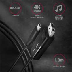 AXAGON RVC-DPC, USB-C - DisplayPort redukcia/kábl 1.8m, 4K/60Hz