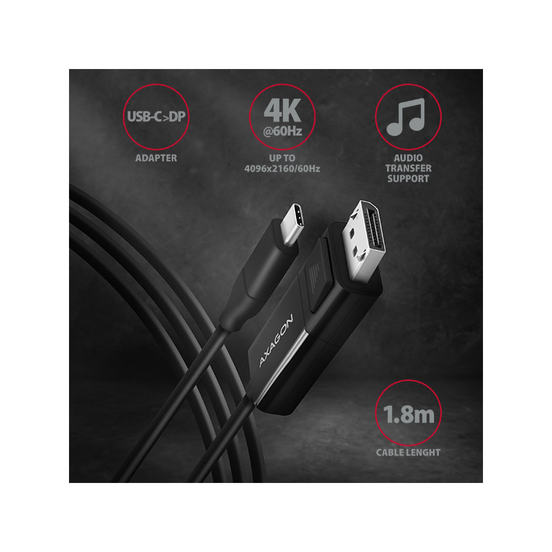AXAGON RVC-DPC, USB-C - DisplayPort redukcia/kábl 1.8m, 4K/60Hz