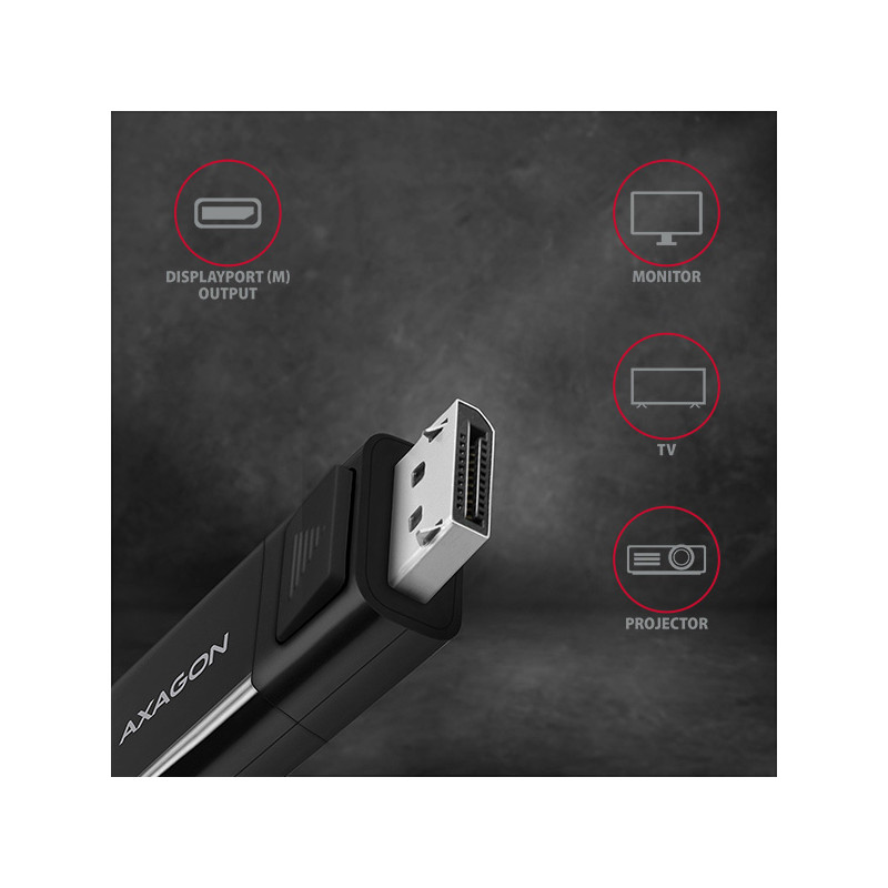 AXAGON RVC-DPC, USB-C - DisplayPort redukcia/kábl 1.8m, 4K/60Hz