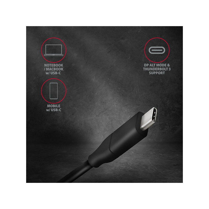 AXAGON RVC-DPC, USB-C - DisplayPort redukcia/kábl 1.8m, 4K/60Hz