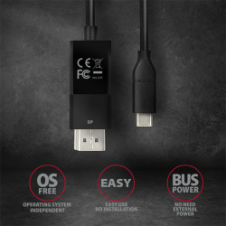 AXAGON RVC-DPC, USB-C - DisplayPort redukcia/kábl 1.8m, 4K/60Hz