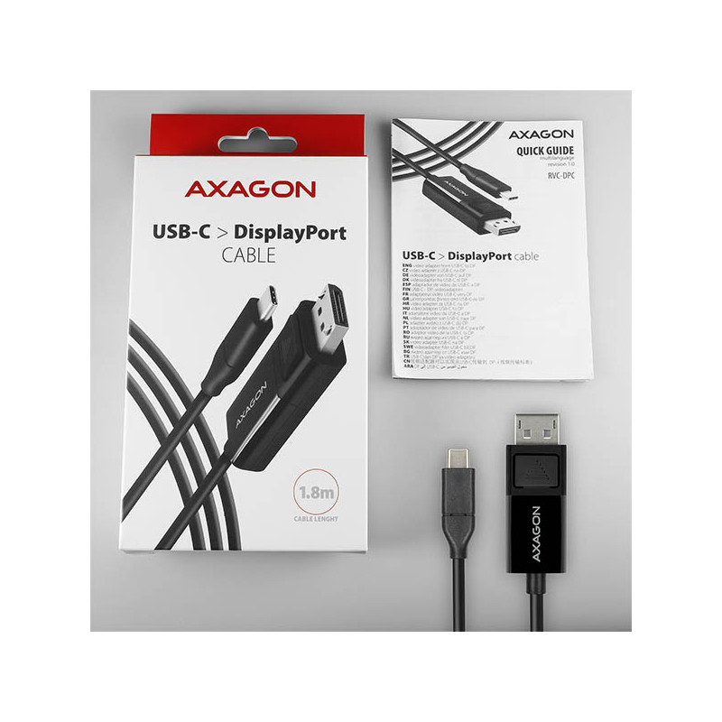AXAGON RVC-DPC, USB-C - DisplayPort redukcia/kábl 1.8m, 4K/60Hz