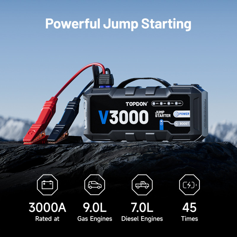 VIKING - TOPDON Car Jump Starter V3000/3000A/12V vozidla/24000mAh/9l benzín/7l diesel/LED svetlo |