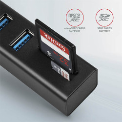 AXAGON HMA-CR3A, USB 3.2 Gen 1 húb, porty 3x USB-A + čítačka kariet SD/microSD, kovový, kábel USB-A 20