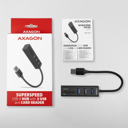 AXAGON HMA-CR3A, USB 3.2 Gen 1 húb, porty 3x USB-A + čítačka kariet SD/microSD, kovový, kábel USB-A 20
