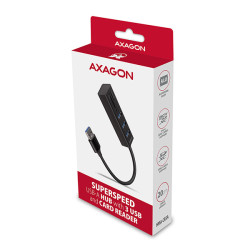 AXAGON HMA-CR3A, USB 3.2 Gen 1 húb, porty 3x USB-A + čítačka kariet SD/microSD, kovový, kábel USB-A 20