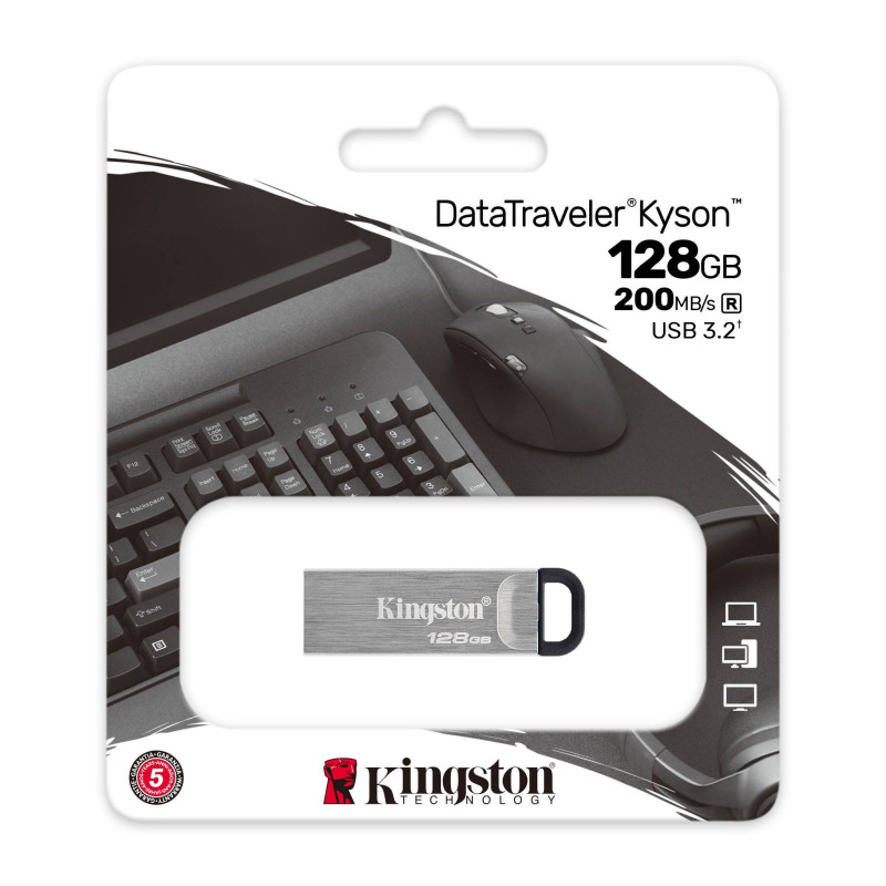 Kingston DataTraveler Kyson/128GB/USB 3.2/USB-A/Strieborná