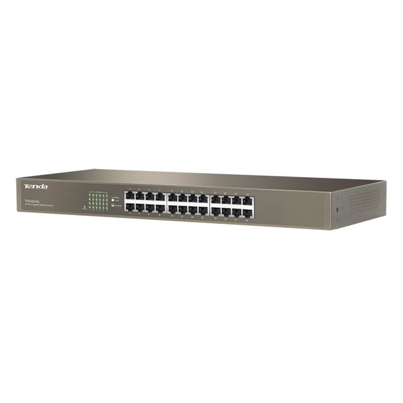 Tenda TEG1024G 24x Gigabit Switch, Fanless-bez ventilátorov, Rackmount 19'', ochrana proti prepätiu