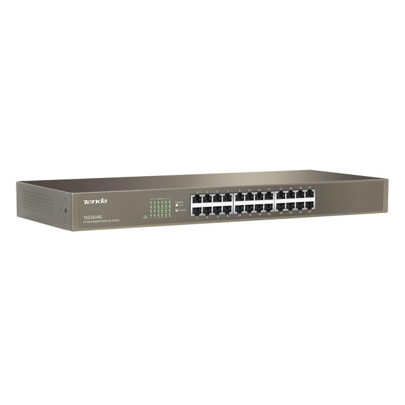 Tenda TEG1024G 24x Gigabit Switch, Fanless-bez ventilátorov, Rackmount 19'', ochrana proti prepätiu